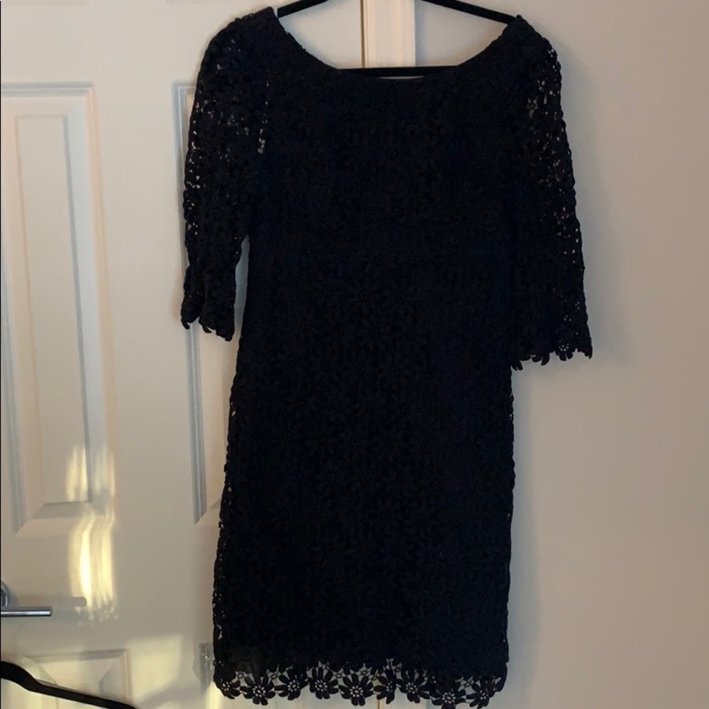 Crochet-flowered black dress